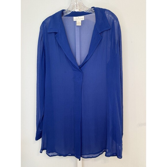 Soft Surroundings Women’s PL 100% Silk Sheer Blouse Top Royal Blue Long Sleeve - Picture 1 of 7